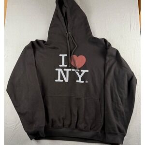 Y2K I Love NY Black Pullover Hoodie Mens Large Graphic Sweatshirt New York City